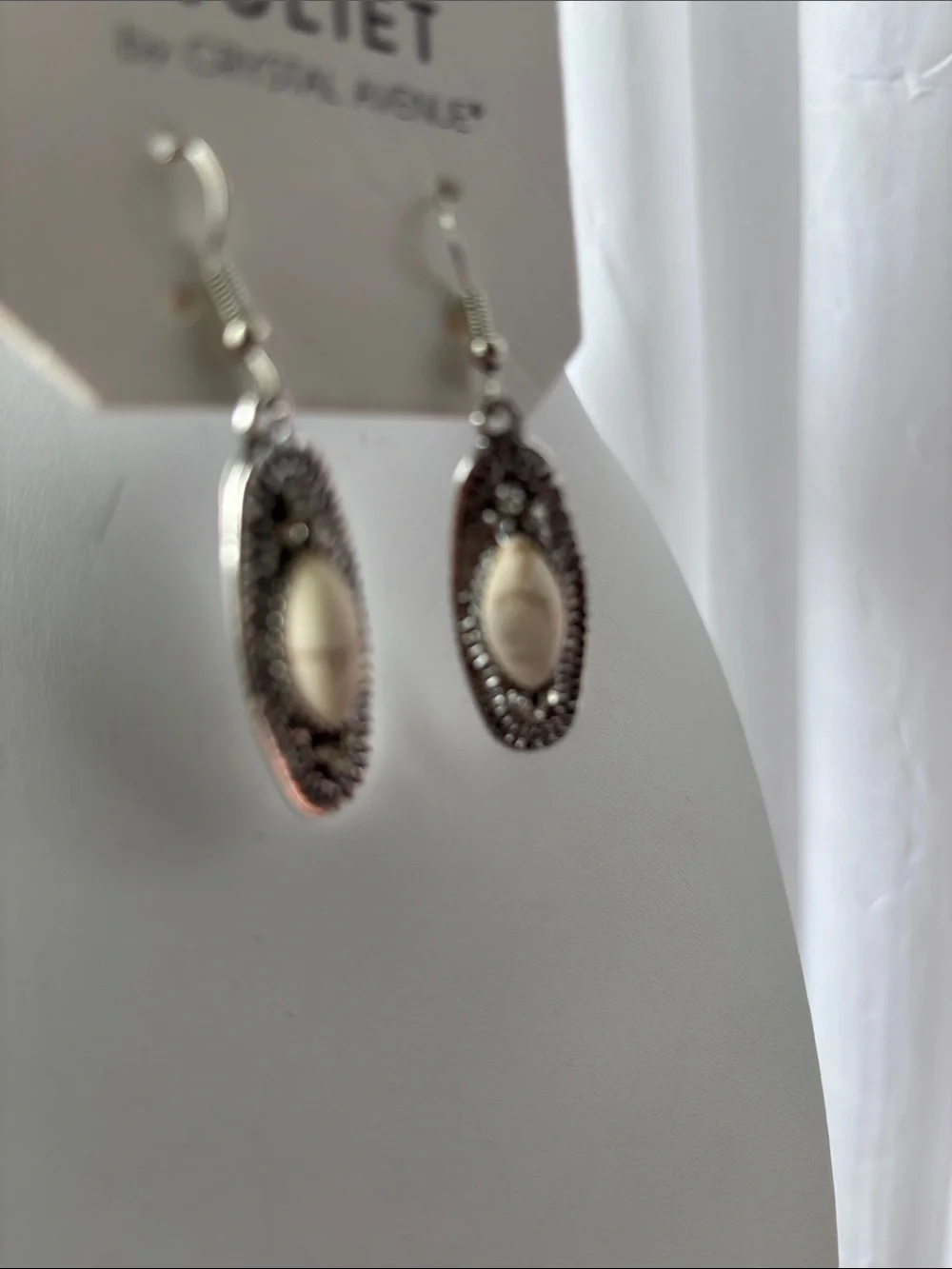 Juliet By Crystal Ave. oval ivory stone set in textured design,dangle,Western
